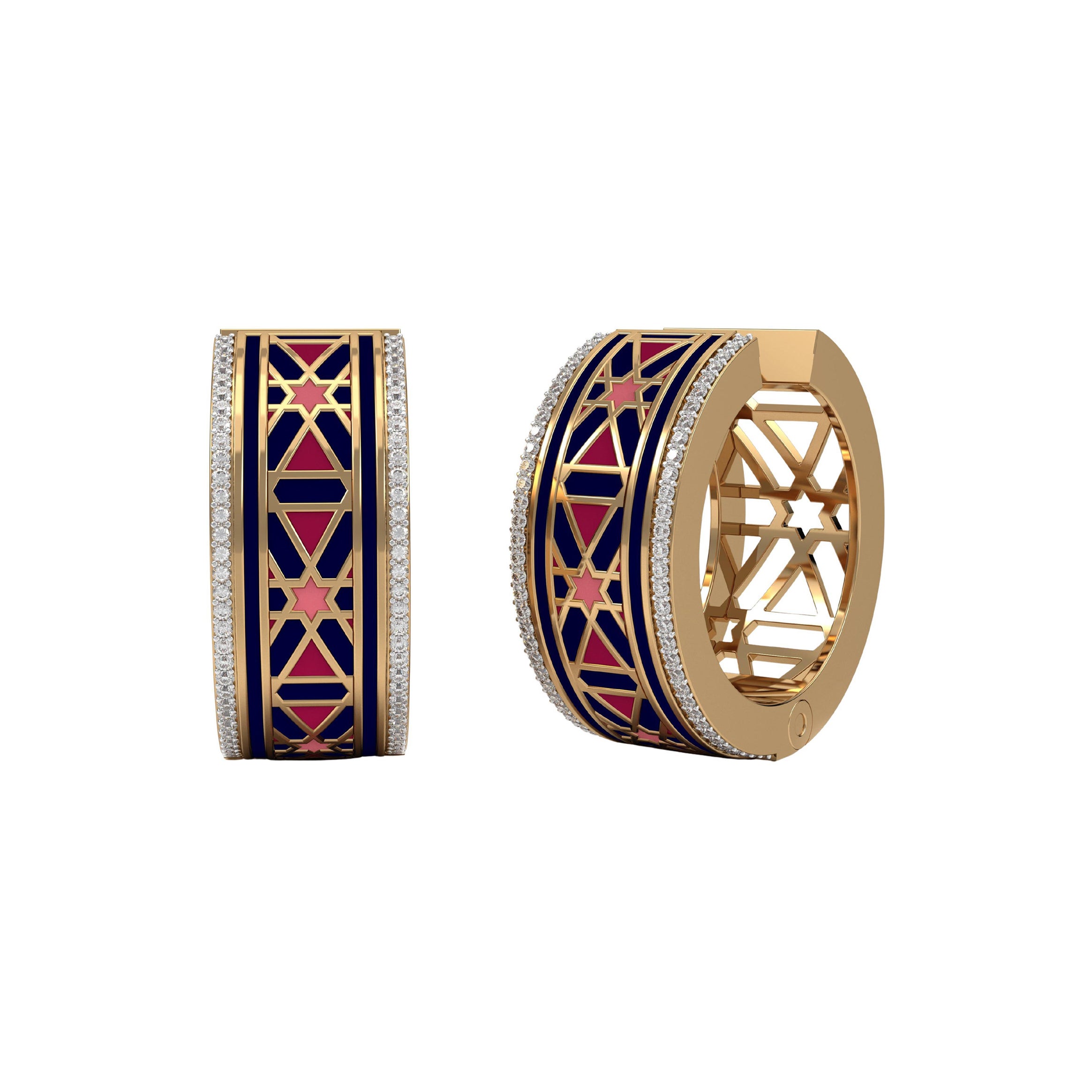 SOHNAA 18Kt Gold Diamond Enamel Miraas Emira Hoops Earrings