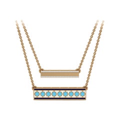SOHNAA 18Kt Gold Diamond Enamel Miraas Emira horizontal Bar Double Chain Pendant