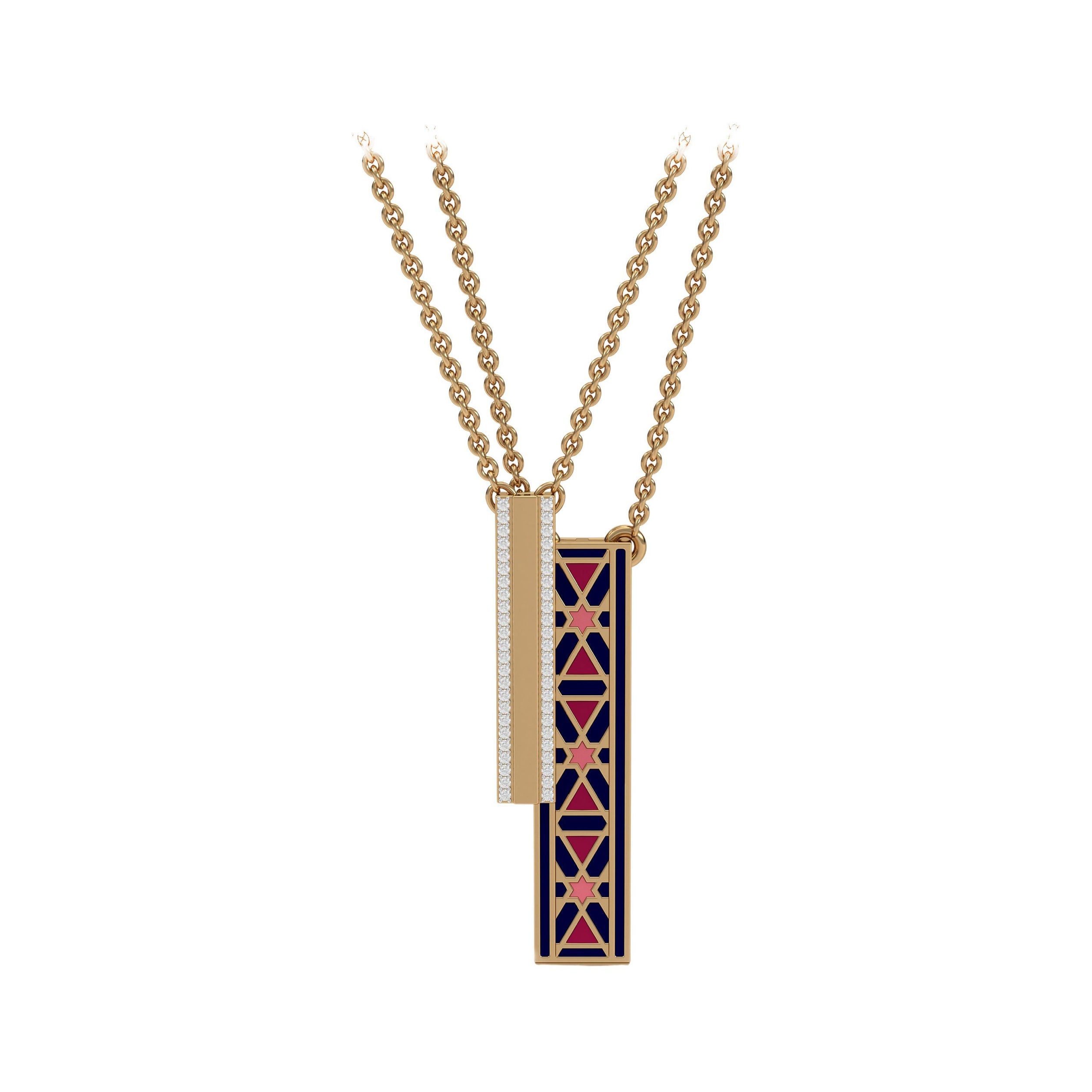SOHNAA 18 Karat Gold Diamant-Emaille Miraas Emira Vertikaler Bar-Doppelkette-Anhänger