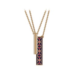 SOHNAA 18Kt Gold Diamond Enamel Miraas Emira Vertical Bar Double Chain Pendant