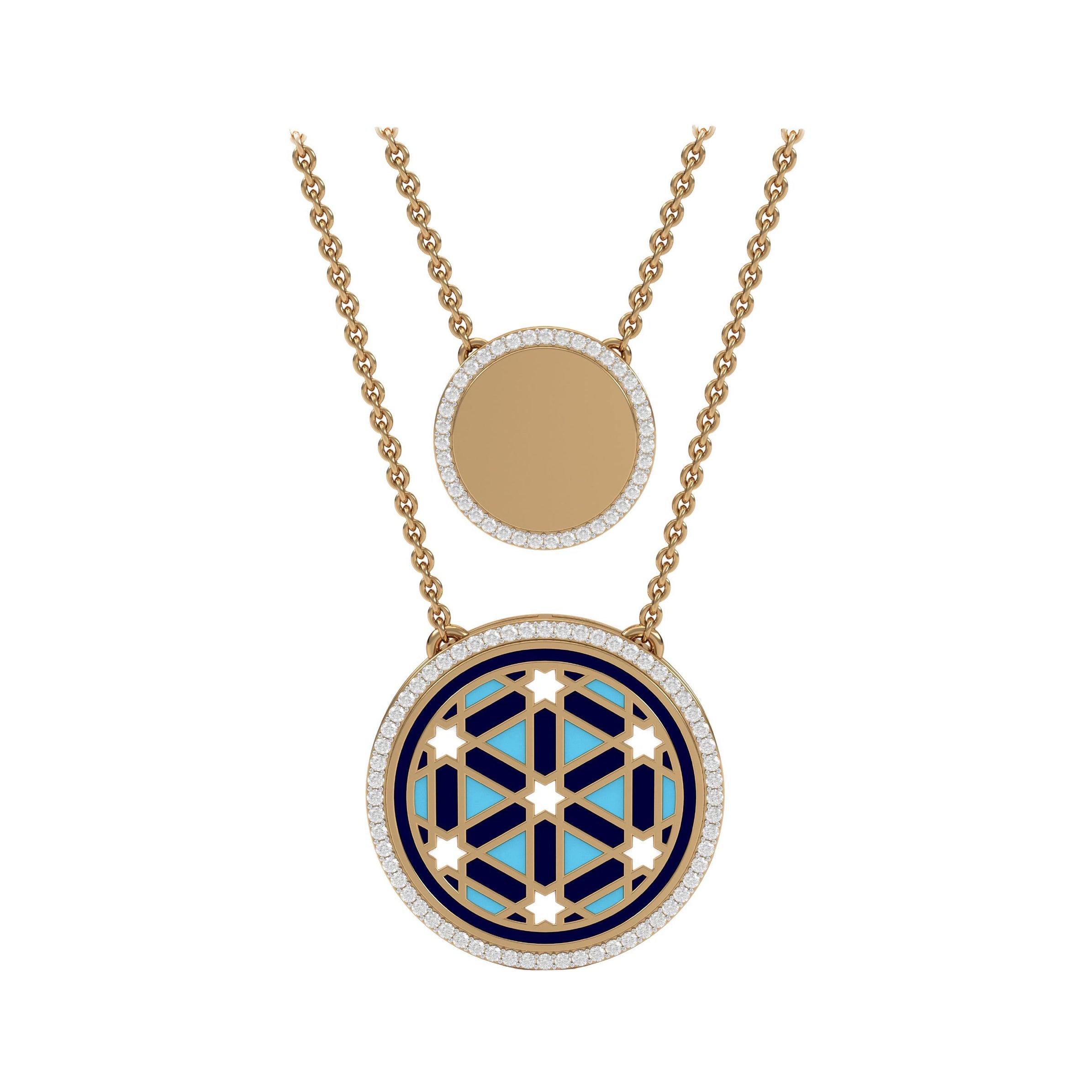 SOHNAA 18kt Gold Diamant-Emaille Miraas Omaira Runder Kettenanhänger mit Diamant-Anhänger