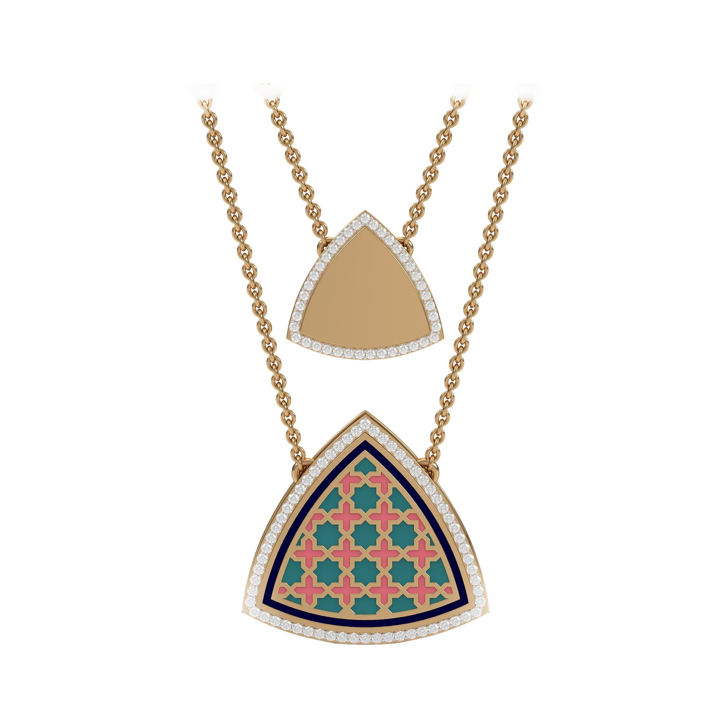 SOHNAA 18kt Gold Diamant-Emaille Miraas Omaira Trillion Kette-Anhänger