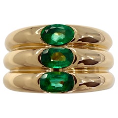 Vintage Cartier Green Emerald Ellipse 18k Yellow Gold Three Stone Band Ring 47