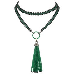 Marina J Woven Spinel noir et Onyx vert sautoir avec diamant et pompon Onyx