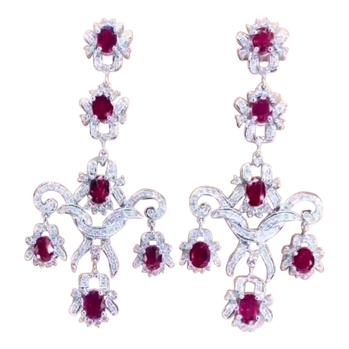 AIG Certified 12.00 Ct Siamese Rubies 2.40 Ct Diamonds 18K Gold Earrings