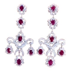 AIG Certified 12.00 Ct Siamese Rubies 2.40 Ct Diamonds 18K Gold Earrings