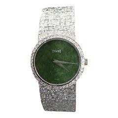 Piaget 9706 A6 White Gold Jade Dial Diamond Bezel Ladies Watch