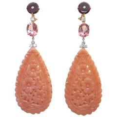 Michael Kneebone Peruvian Opal Topaz Garnet Diamond Dangle Earrings