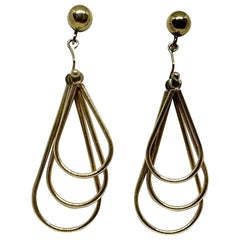 Triple Hoop Anhänger baumeln Tropfen Ohrringe 14 Karat Gold 2 Zoll Classic
