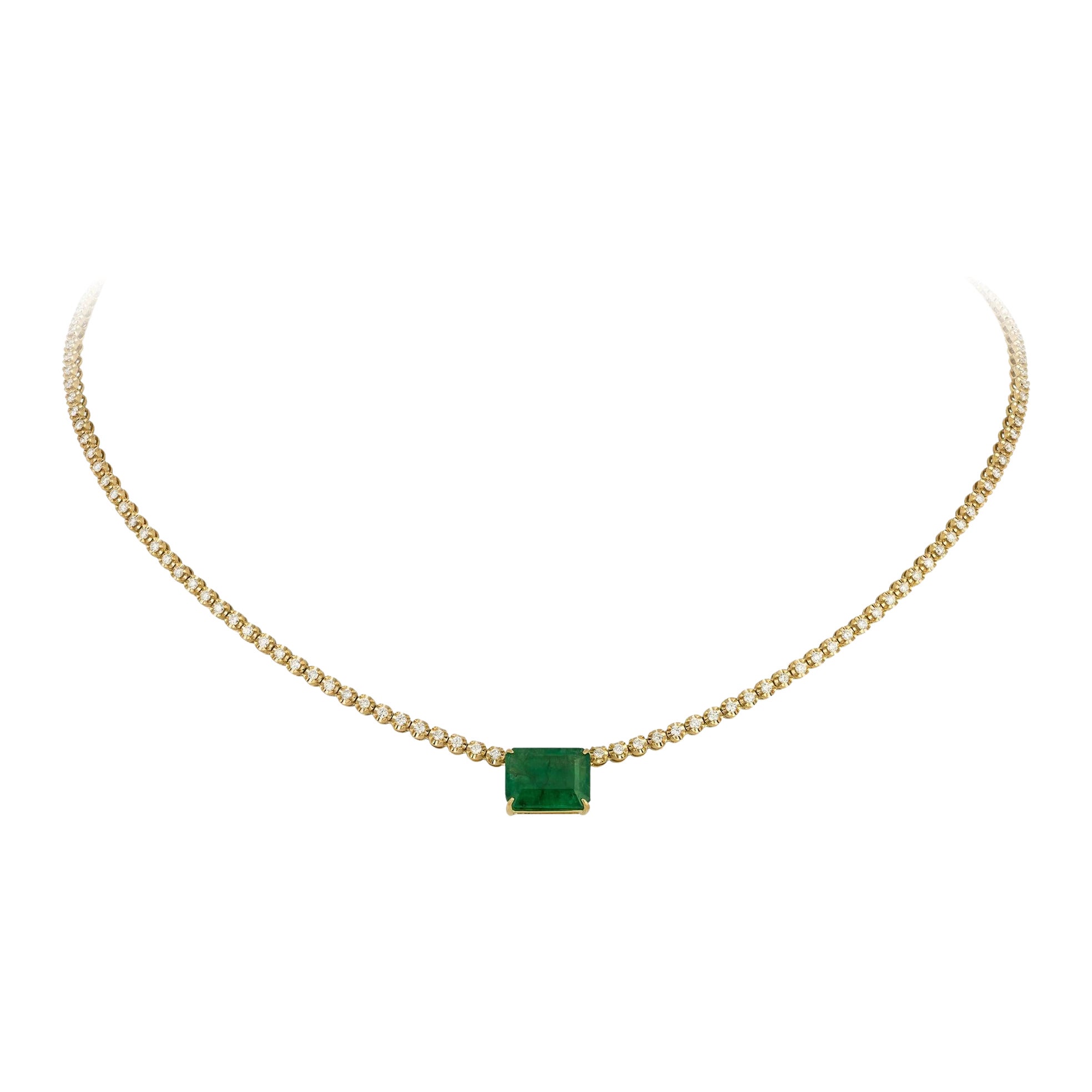 NWT 18KT Gold $15, 000 Glittering Fancy 5CT Green Emerald Diamond Necklace