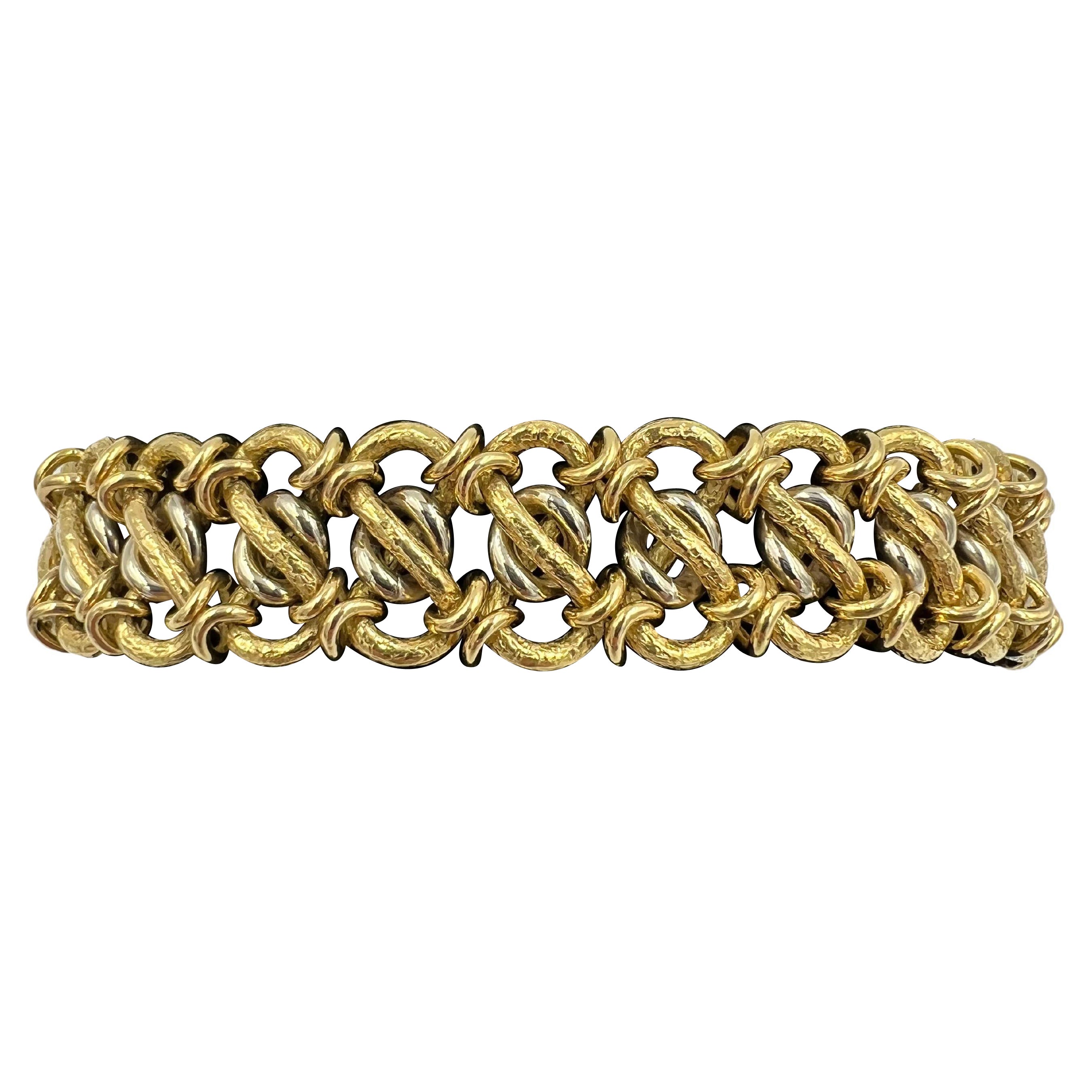 Vintage 1970s Interlocking 18k Yellow Gold Link Bracelet 8" Long