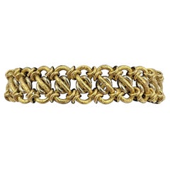 Vintage 1970s Interlocking 18k Yellow Gold Link Bracelet 8" Long