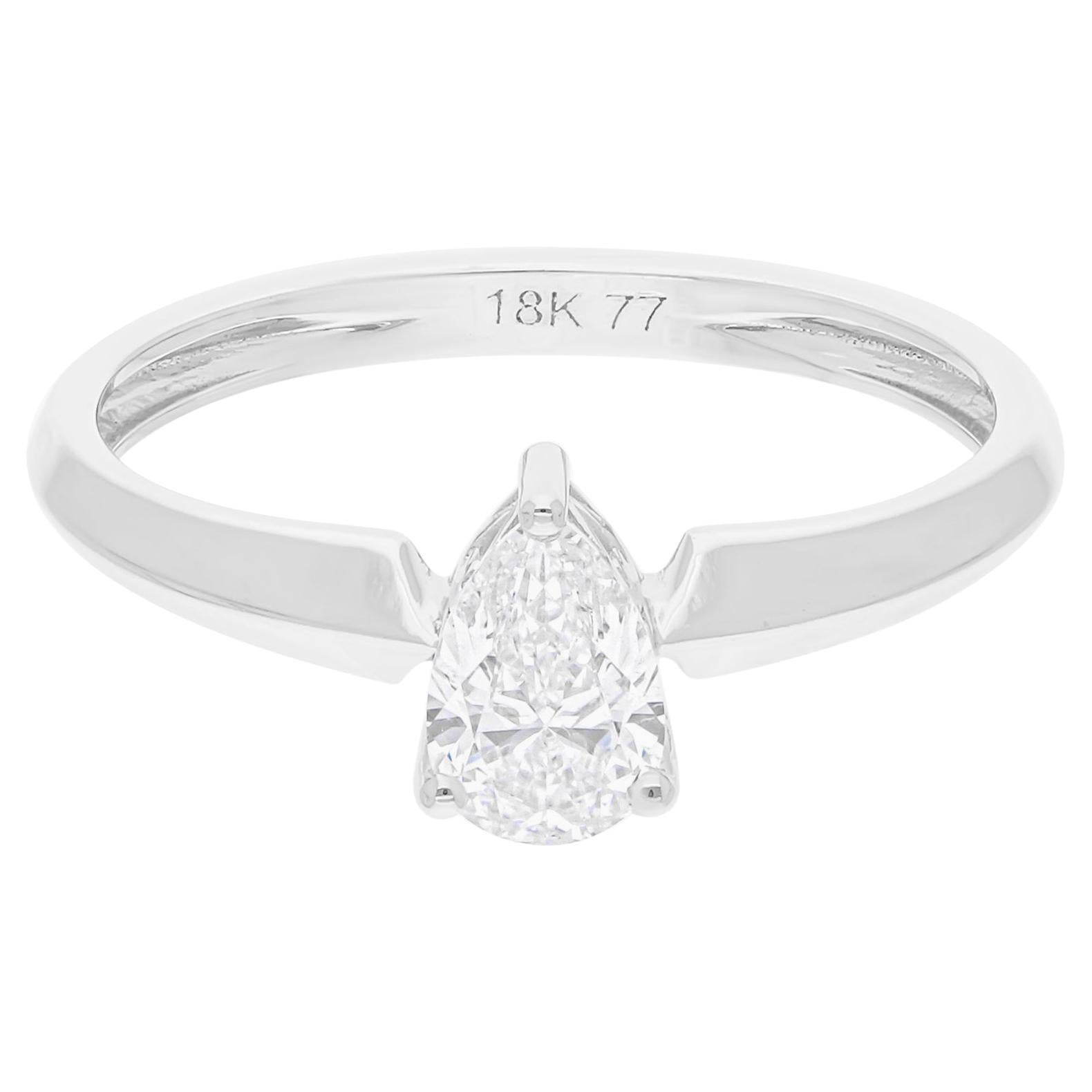Anillo de diamantes pera solitario SI/H natural de 0,51 quilates Joyas de oro blanco de 14 quilates