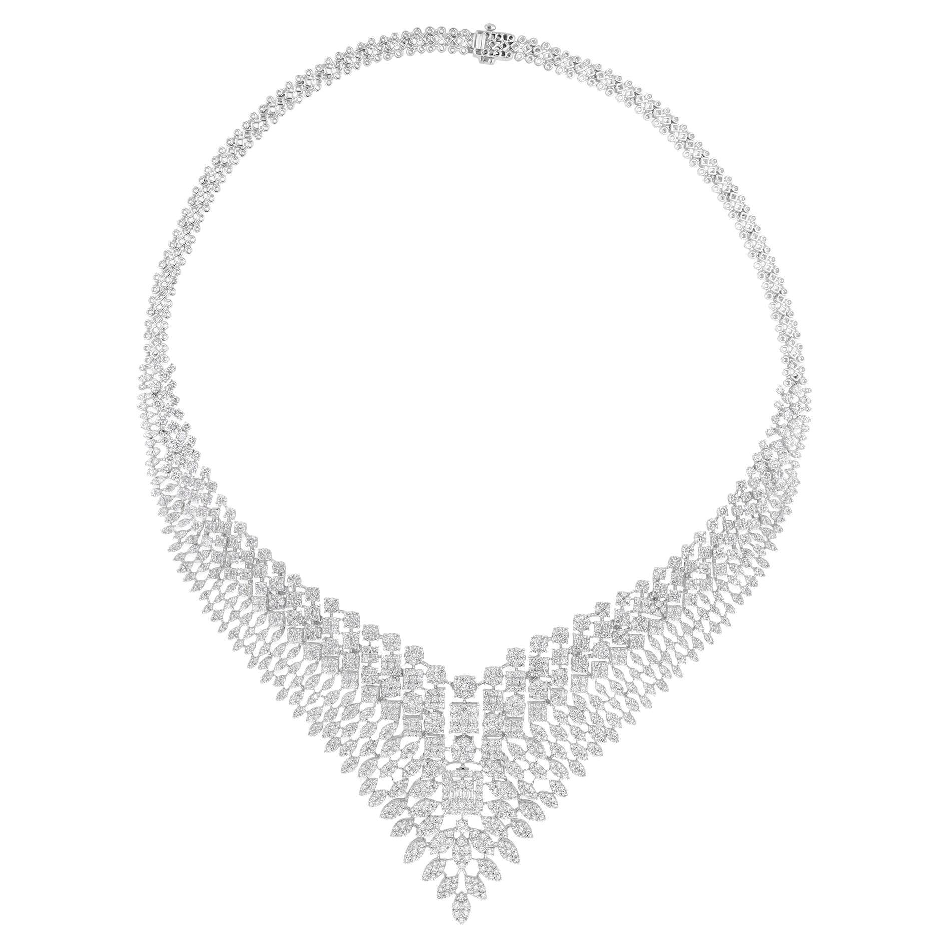 20.63 Carat SI/H Round Brilliant Cut Diamond Choker Necklace 14 Karat White Gold For Sale