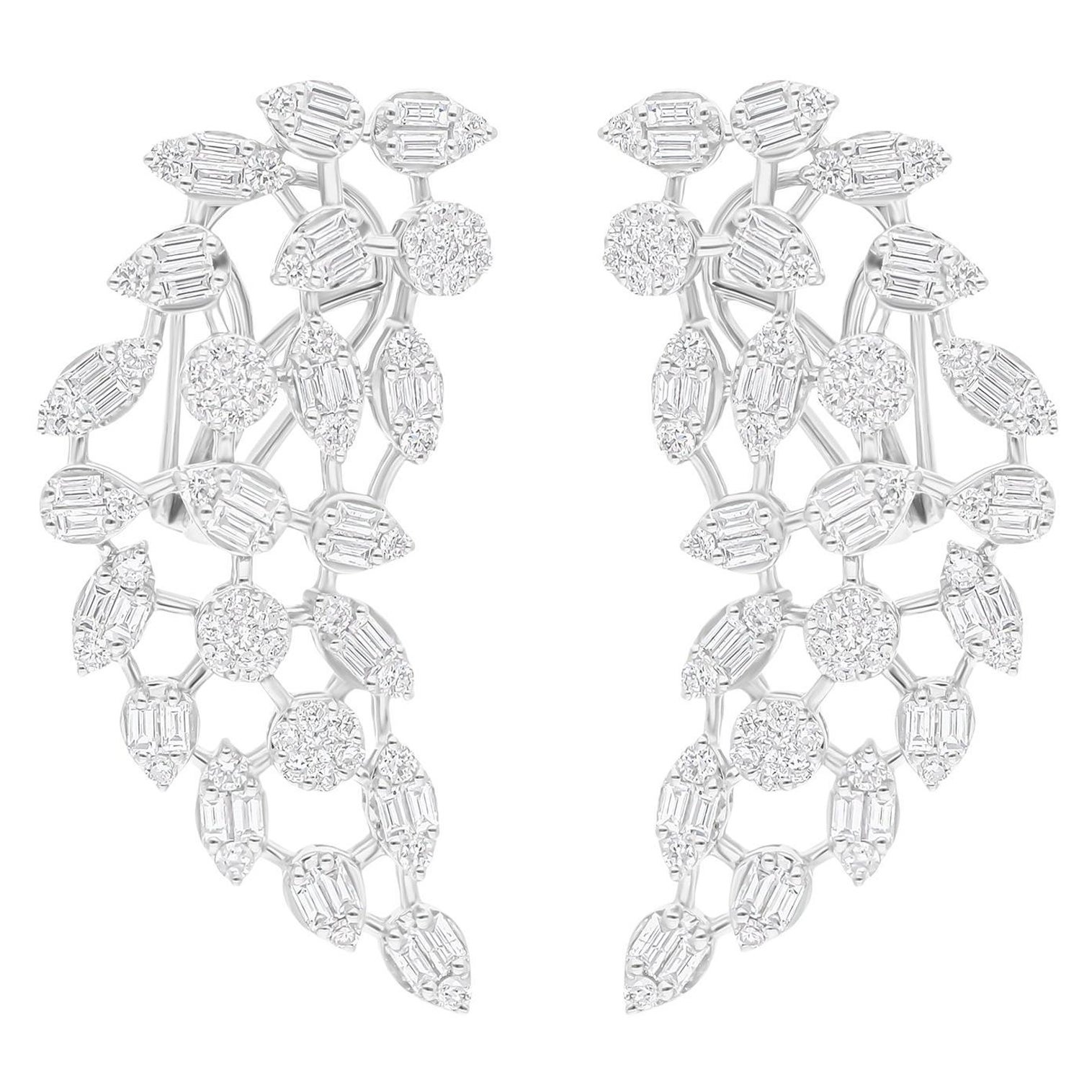 Natural 2.20 Carat SI/H Baguette Diamond Earrings 14 Karat White Gold Jewelry