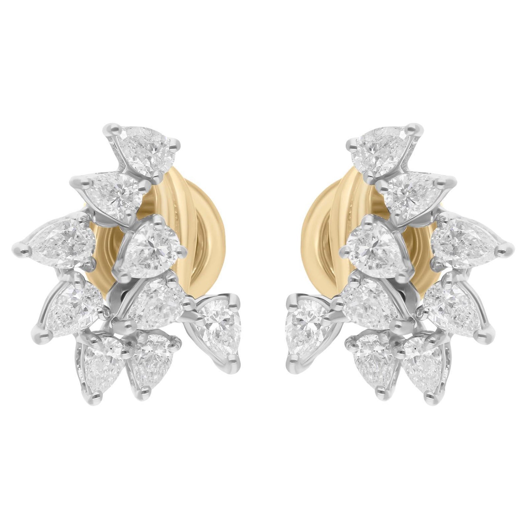Natural 1.07 Carat SI/H Pear Diamond Earrings 14k Yellow White Gold Fine Jewelry