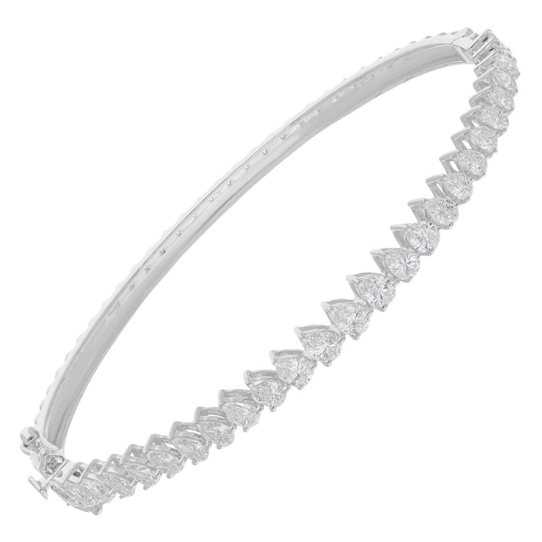 2.74 Carat SI/H Pear Shape Diamond Bangle Bracelet 14 Karat White Gold Jewelry
