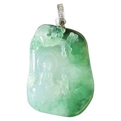 Colgante Árbol Bodhi de Jade Natural Tipo Icy de Myanmar con Baticola de Diamantes de Oro de 18K