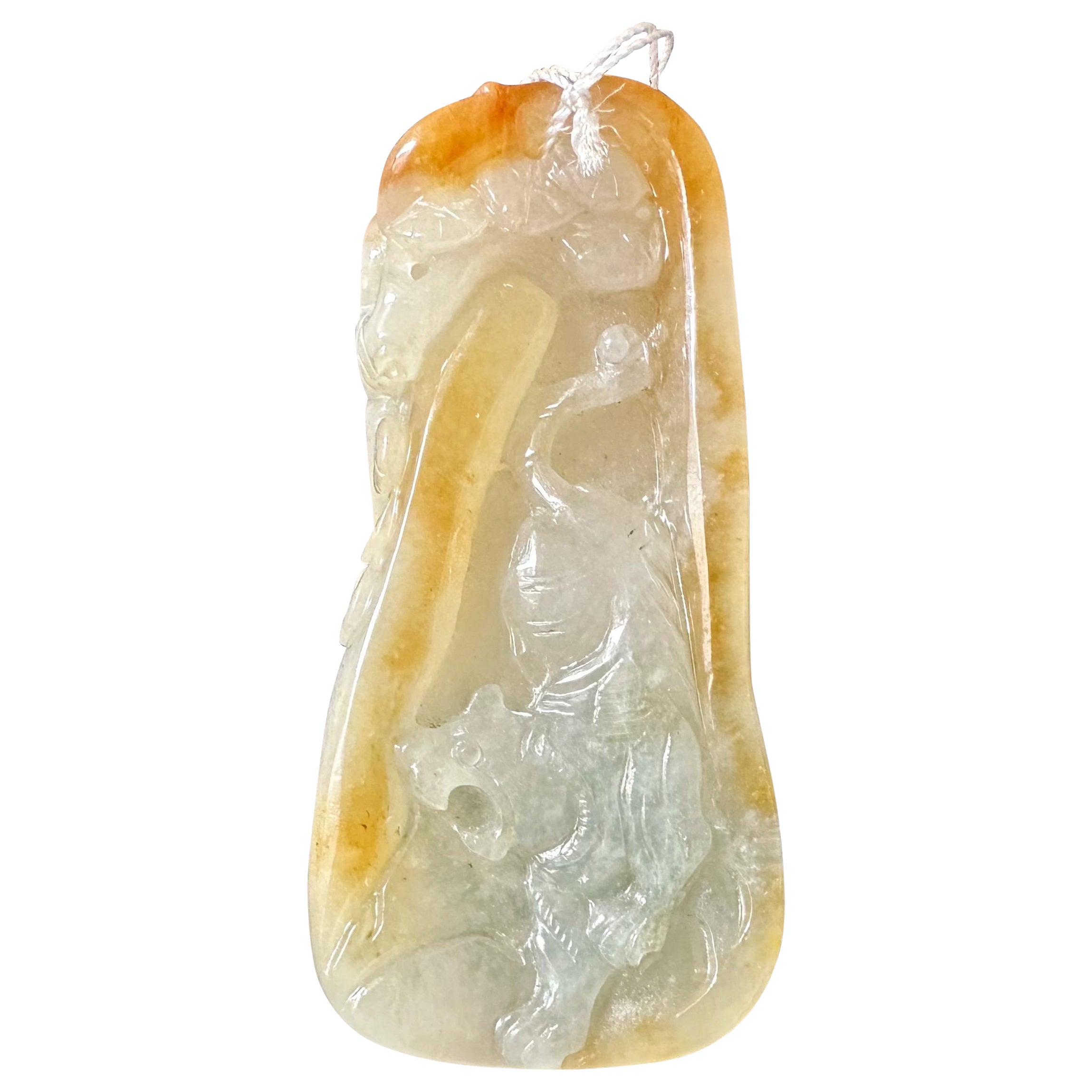 Tipo naturale A Myanmar Icy Tipo Bi-Color Giada Miele Giallo e Bianco intagliato Tigre