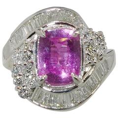 Vintage Pink Sapphire Diamond Platinum Ring