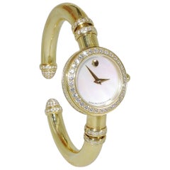 Movado Ladies Yellow Gold Diamond Bangle Bracelet Quartz Wristwatch