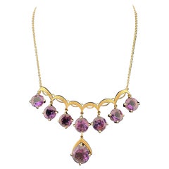 Schöne 14k Gelbgold Amethyst-Tropfen-Halskette 1970er Jahre Vintage
