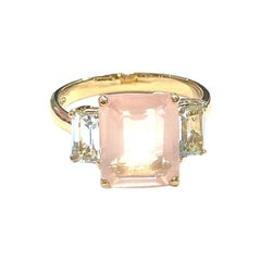 Bochic Orient Rosenquarz & Light Blue Topaz Ring Set in 18K Gold & Silber