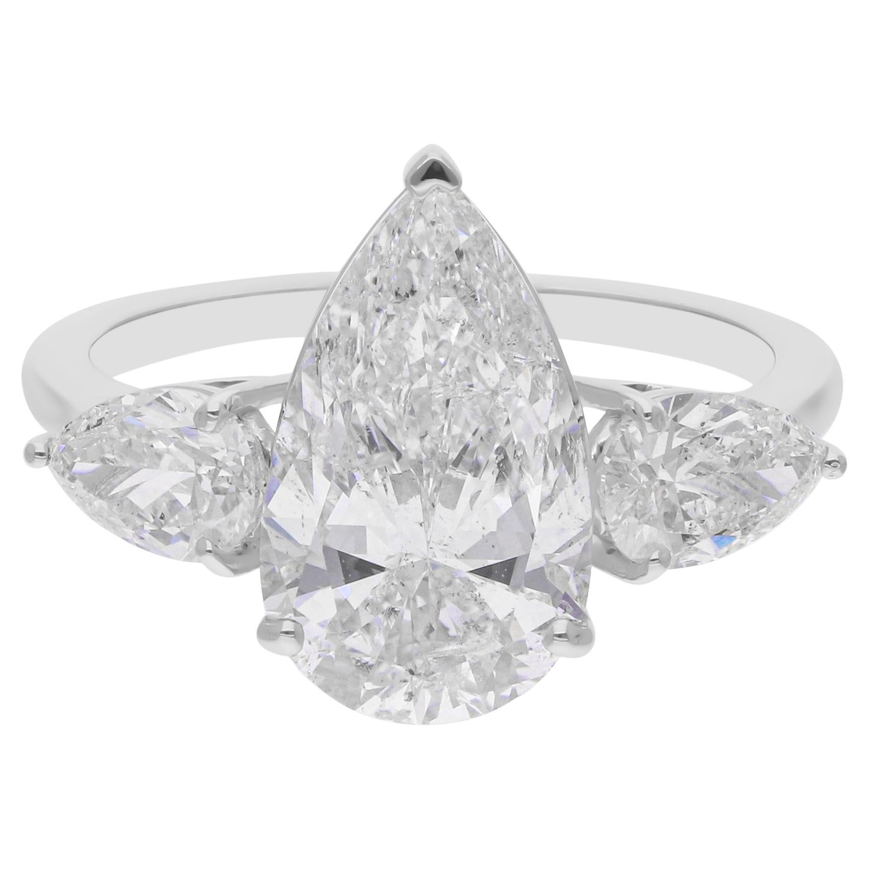 Natural 4.62 Carat SI/H Pear Shape Diamond Three Stone Ring 14 Karat White Gold For Sale