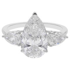 Bague à trois pierres en or blanc 14 carats avec diamant naturel en forme de poire de 4,62 carats SI/H
