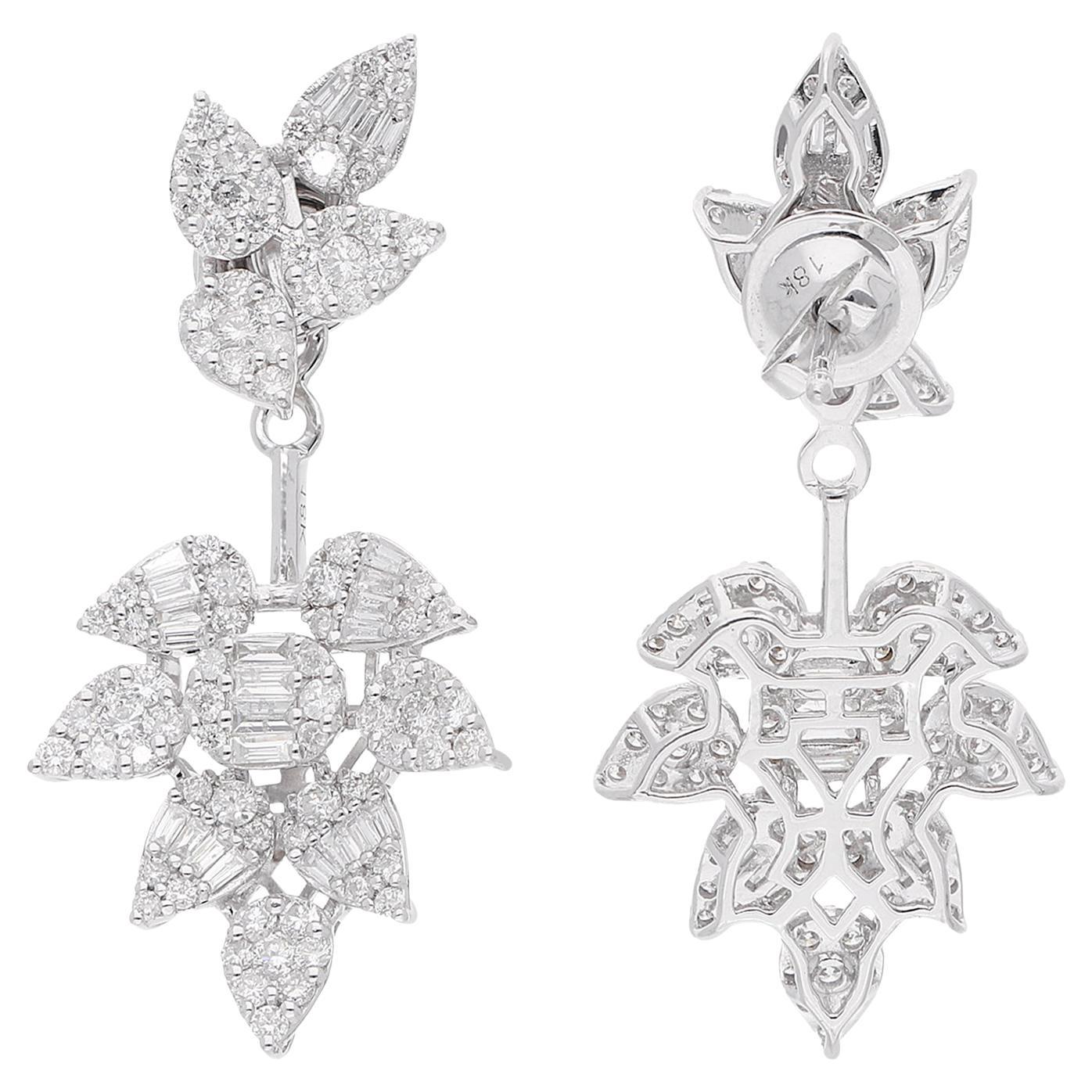 2.55 Carat SI Clarity HI Color Diamond Leaf Jacket Earrings 14 Karat White Gold
