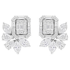 Natural 2.15 Carat SI/H Baguette Diamond Earrings 14 Karat White Gold Jewelry