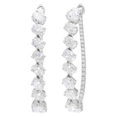 Pendientes de diamantes talla brillante redonda oval SI/H de 2,96 quilates y 14 quilates de oro blanco