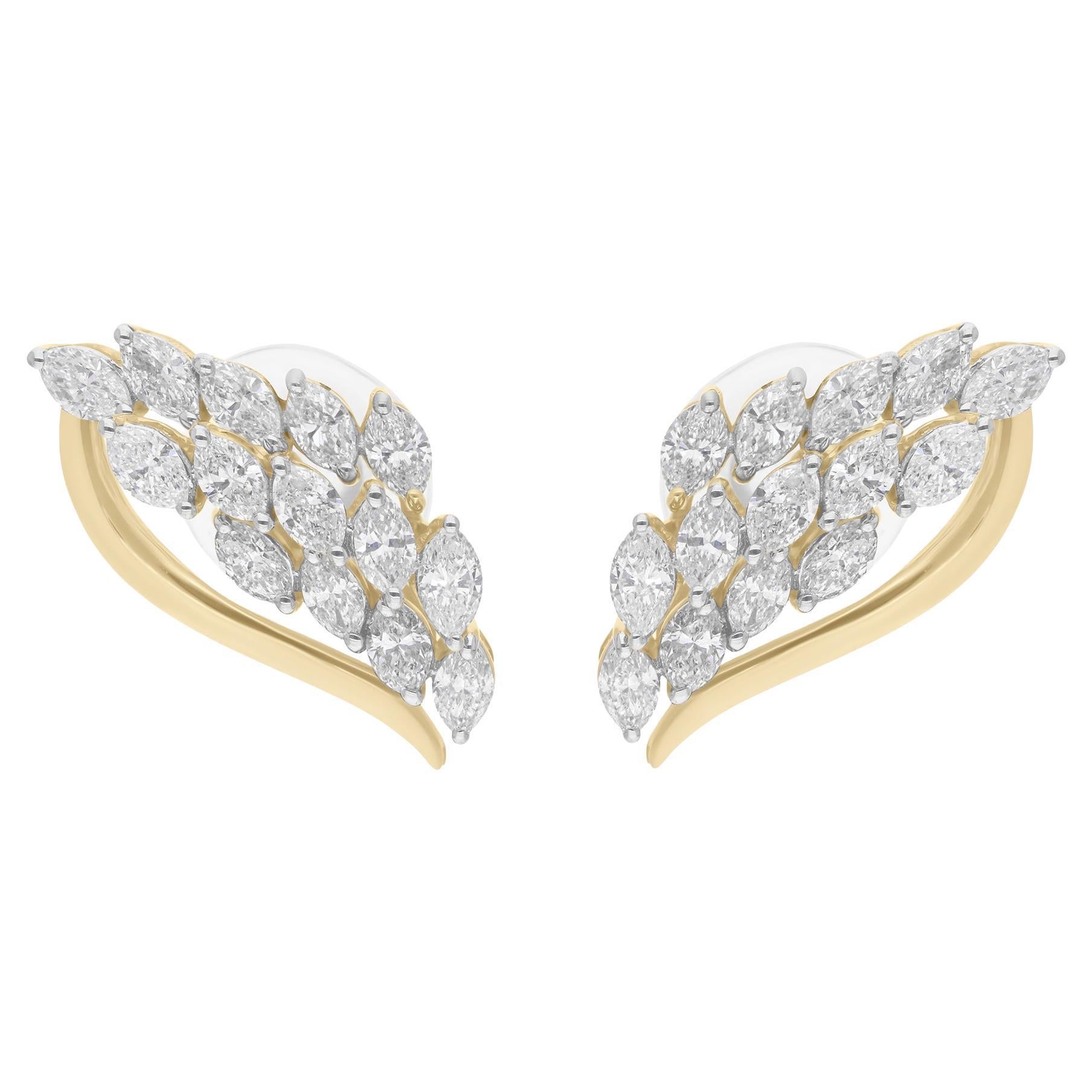1.87 Carat SI/H Marquise Diamond Earrings 14 Karat White Yellow Gold Jewelry