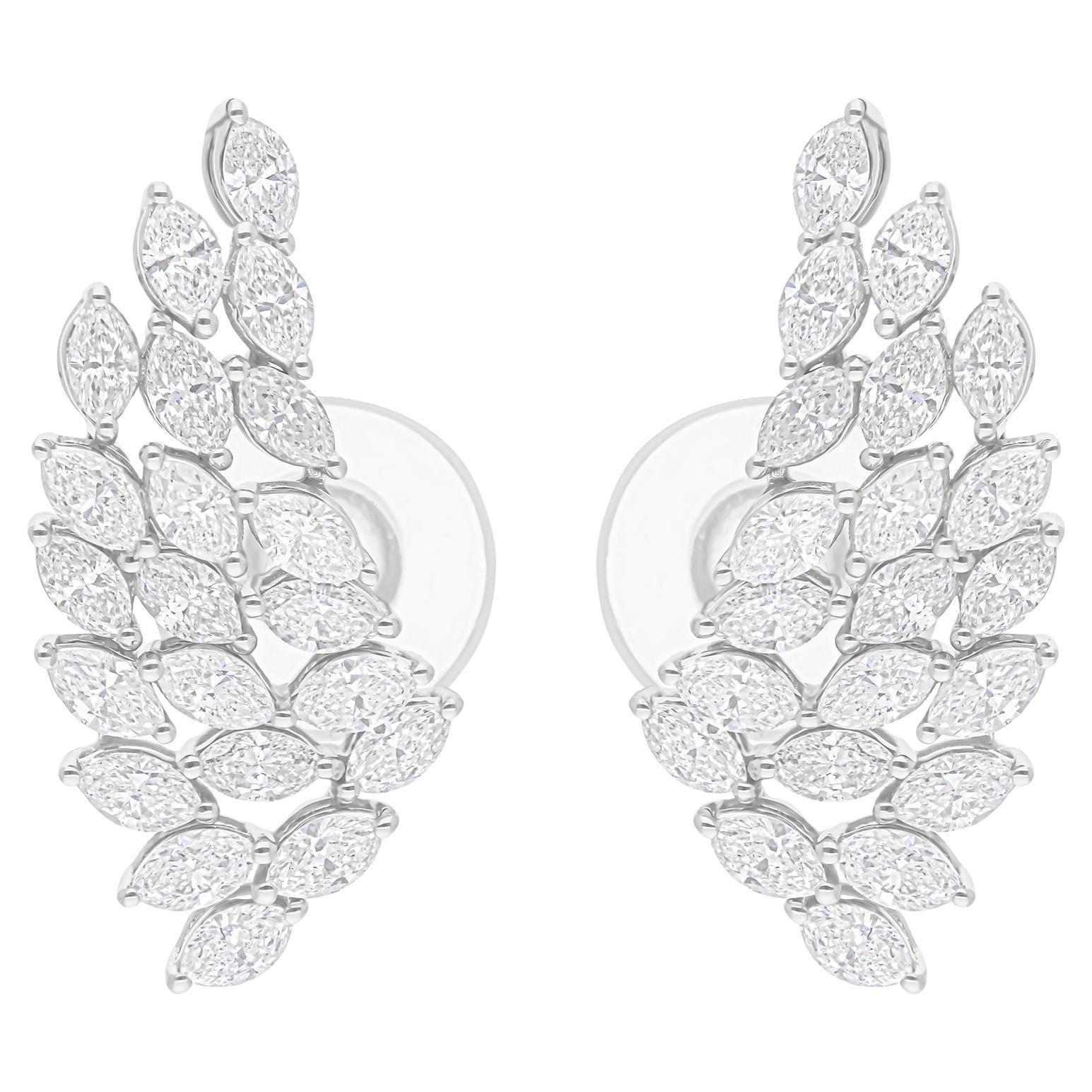 Pendientes de diamantes marquesa SI/H naturales de 2,60 quilates Joyas de oro blanco de 14 quilates
