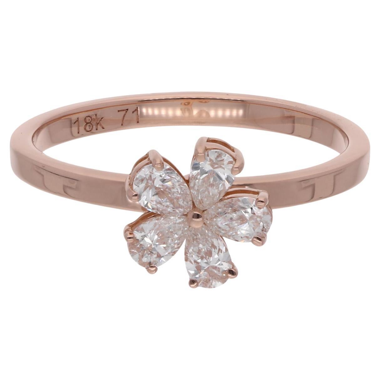 Anello floreale con diamante naturale da 0,5 carati SI/H con taglio a pera Brilliante, oro rosa 14 carati