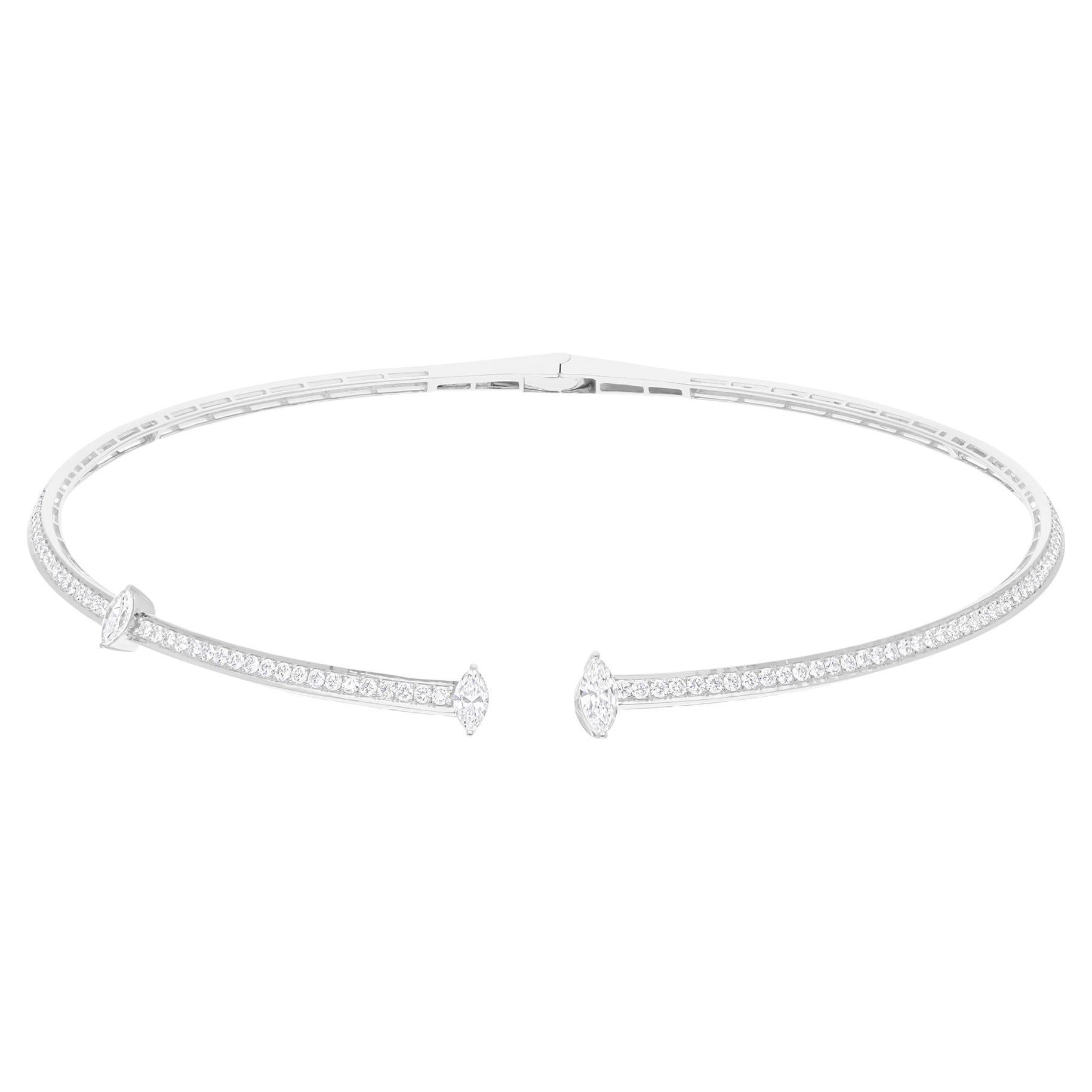 Natural 3.80 Carat SI/H Marquise Round Diamond Choker Necklace 14K White Gold