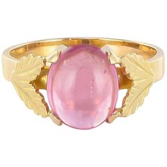 1960s Pink Tourmaline 18 Carat Gold Leaves Ring 3