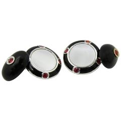 Smart Natural Ruby Onyx White Mother-Of-Pearl Enamel 18 Carat Gold Cufflinks 3