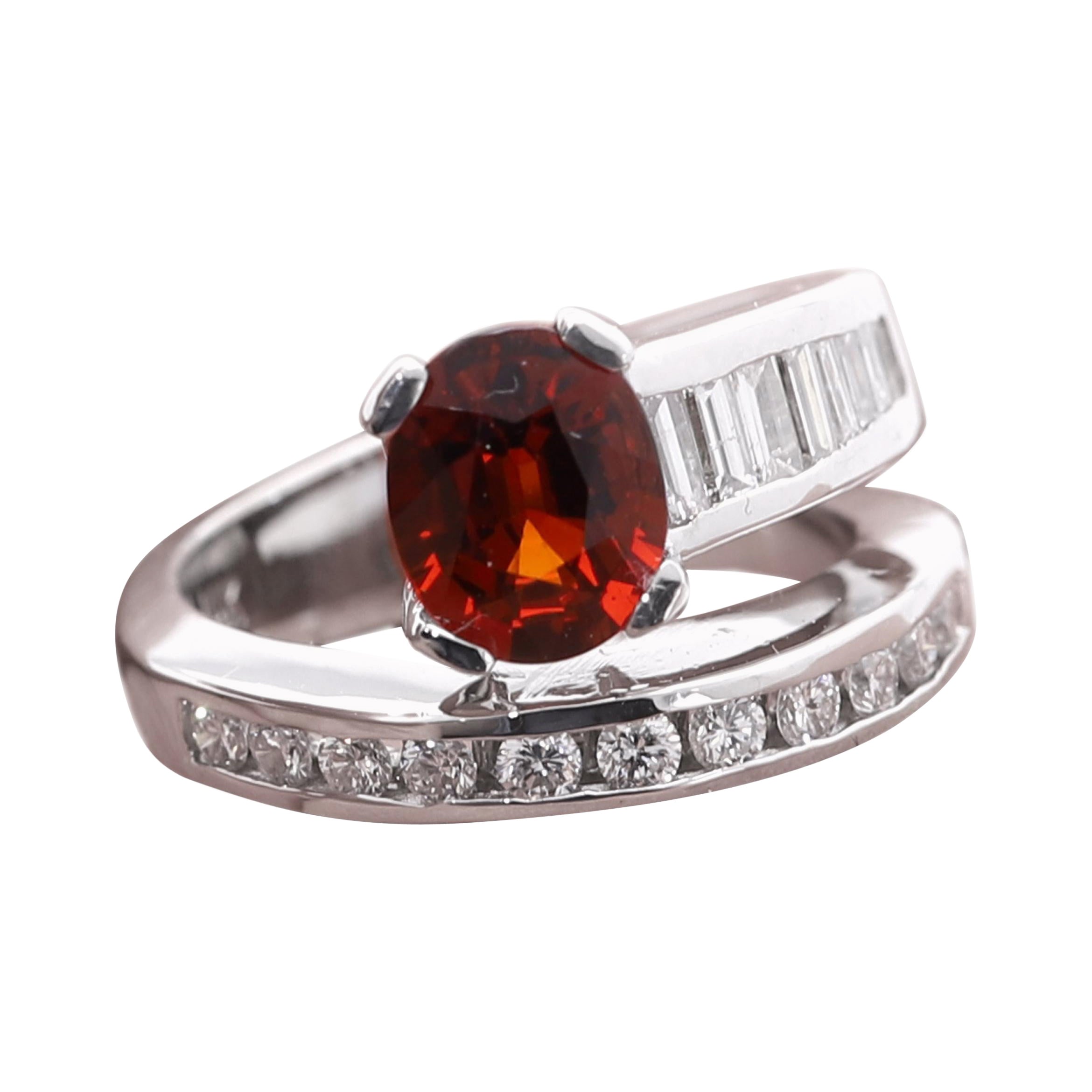 Red Garnet and Diamond Ring 14 Karat White Gold Natural Mozambiq Garnet 2.34 Ct