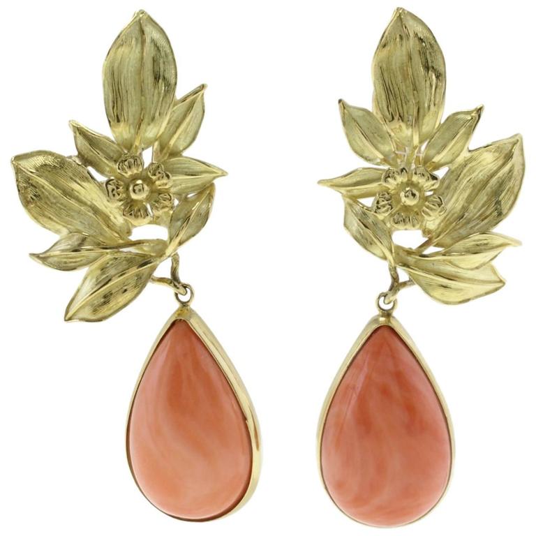 Coral Gold ClipOn Earrings For Sale at 1stdibs