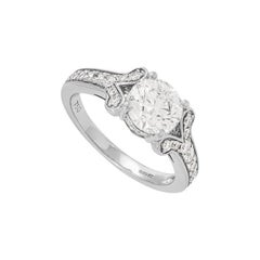 Anillo de diamantes de talla brillante redonda de oro blanco certificado por GIA 1,50 ct F/SI1