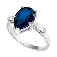 GIA zertifiziert 4,20 Karat Birnenform blau  Saphir Ring  in Platin.