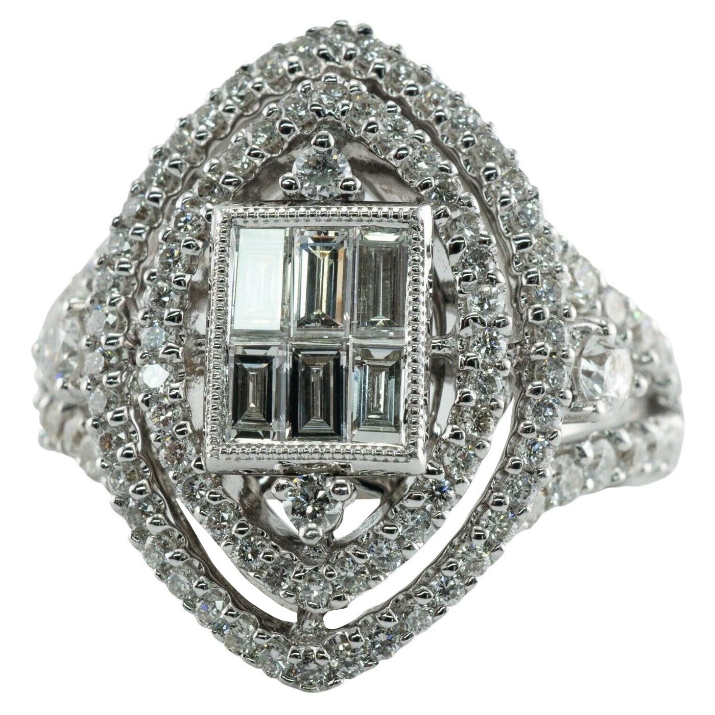 Anillo Diamante Natural Oro Blanco 18K 1.87 TDW Cóctel Compromiso