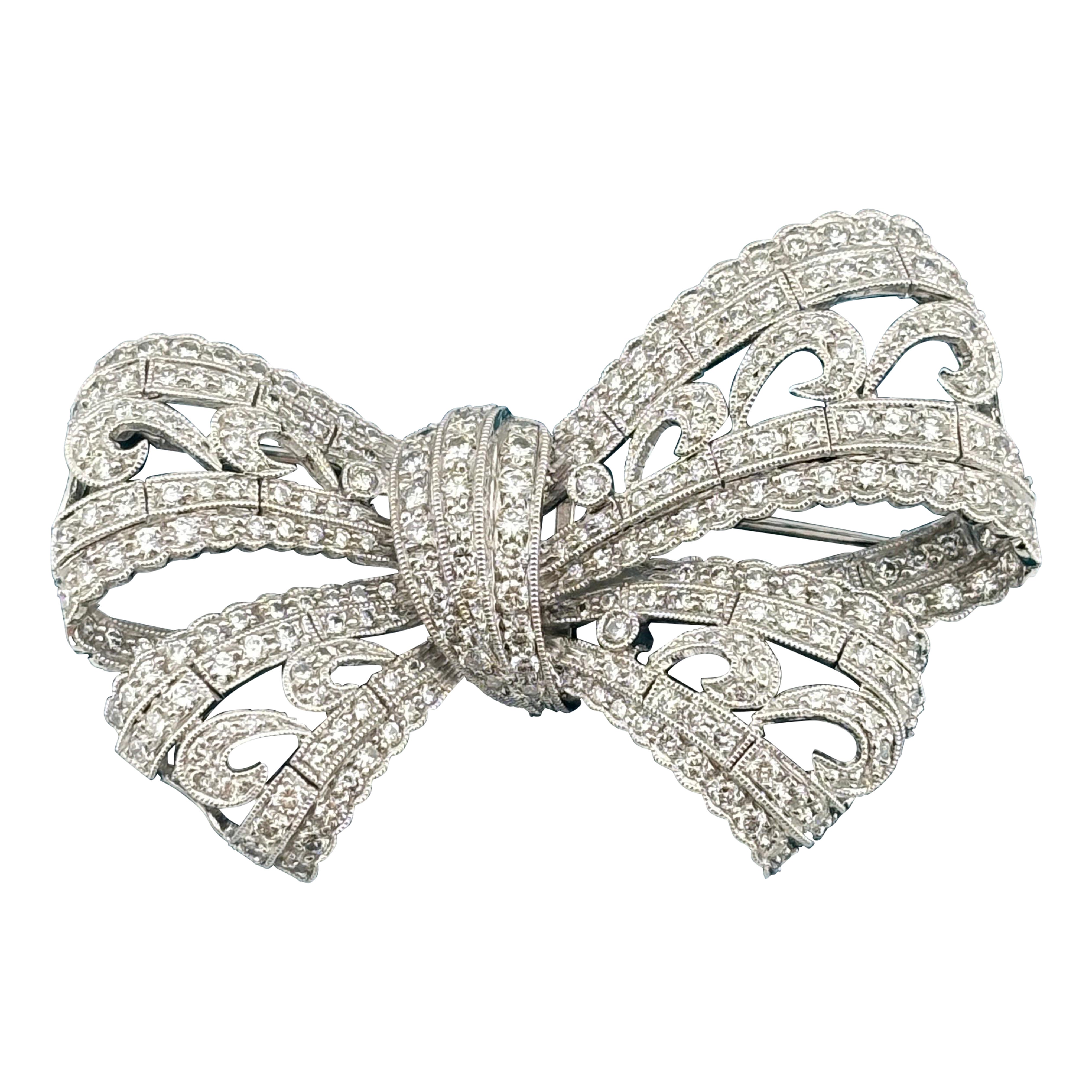 Art Deco Style 18k White Gold Diamond Bow Brooch