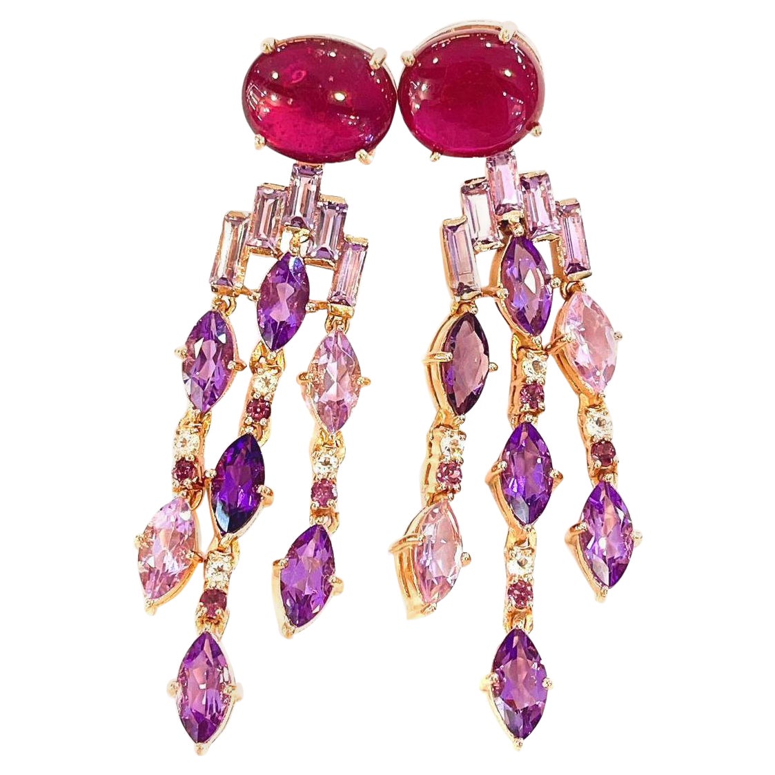 Bochic “Capri” Red Ruby & Purple Amethyst Earrings Set in 18k Gold & Silver