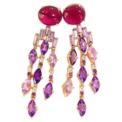 Bochic “Capri” Red Ruby & Purple Amethyst Earrings Set in 18k Gold & Silver