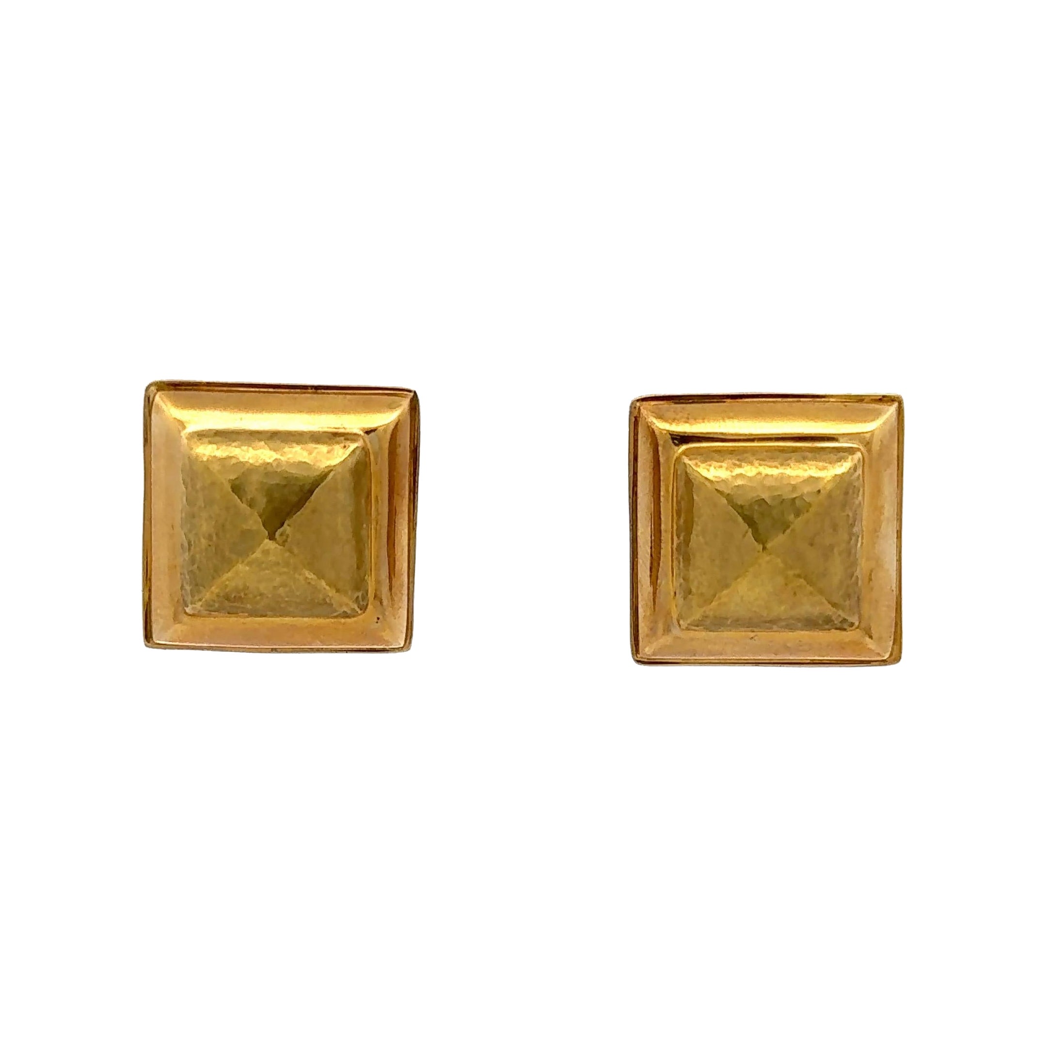 Clous d'oreilles carrés texturés en or jaune 18 carats de taille moyenne 13,2 grammes
