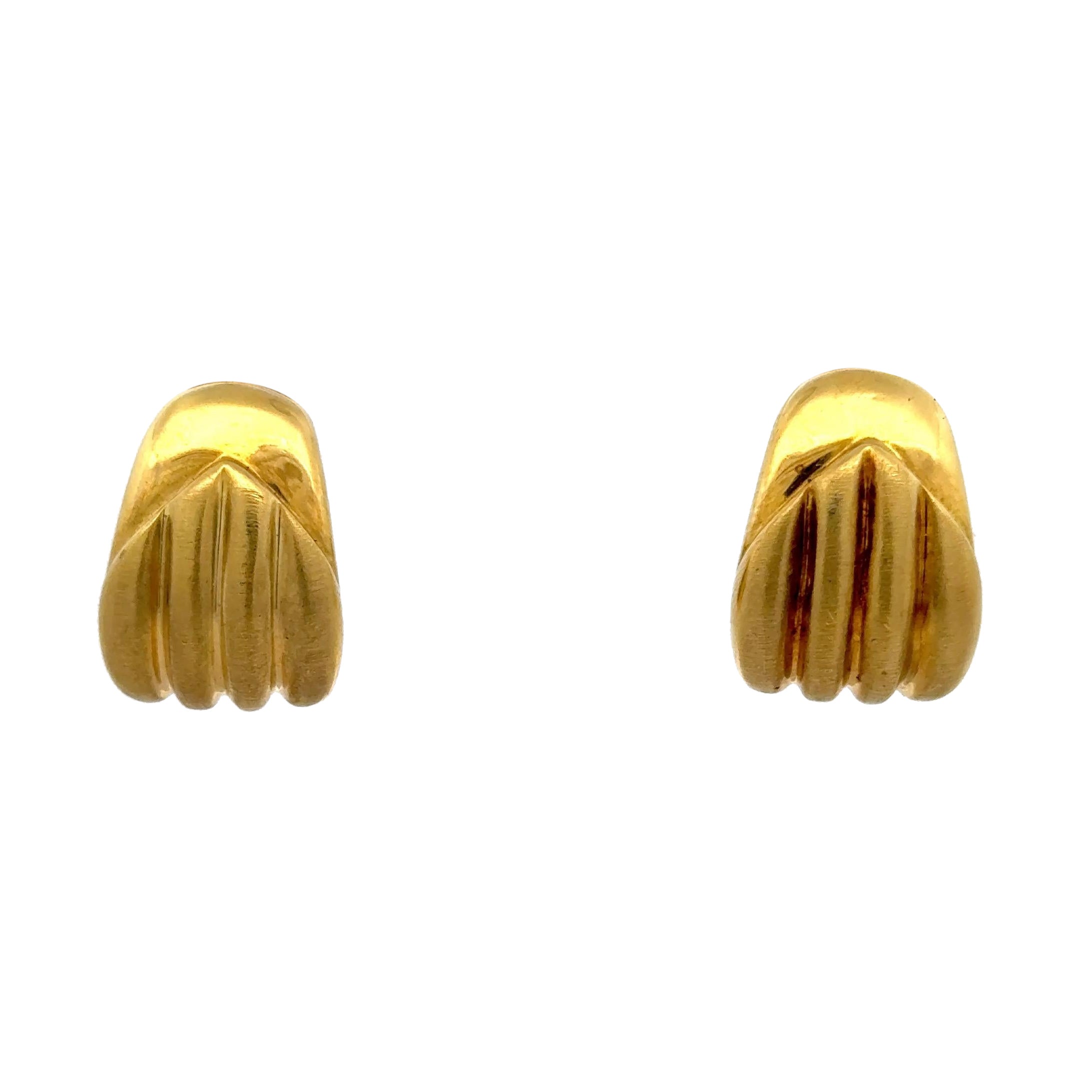 18 Karat Yellow Gold Textured Groove Hoop Drop Earrings 13.7 Grams 0.75 Inches For Sale