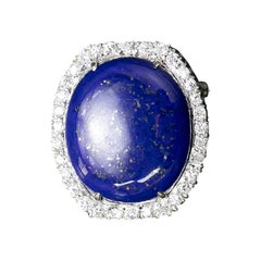 Lapis Lazuli & Diamond Set Brooch Pendant Circa 1950s