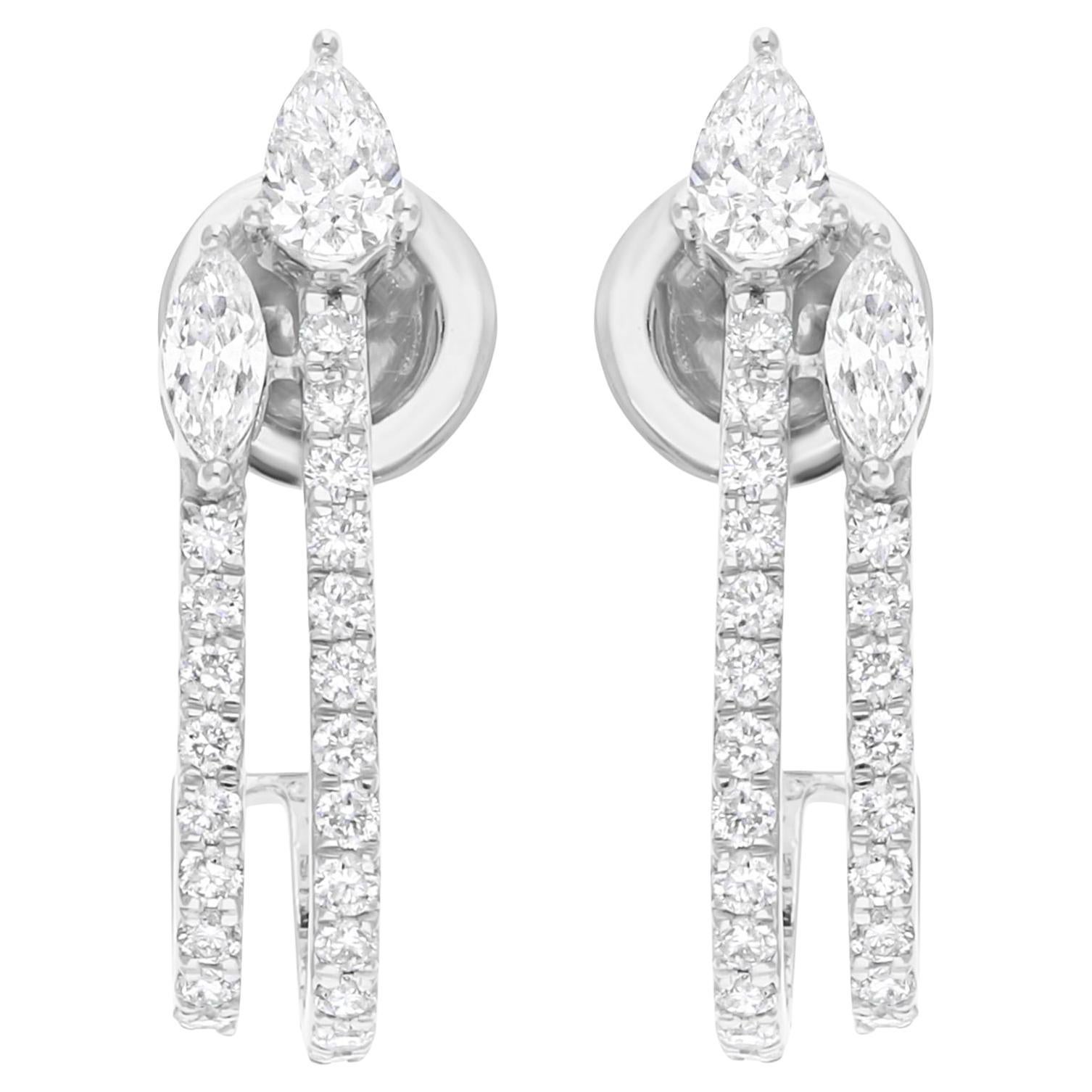 Natural 1.02 Carat SI/H Pear Round Diamond Earrings 14 Karat White Gold Jewelry